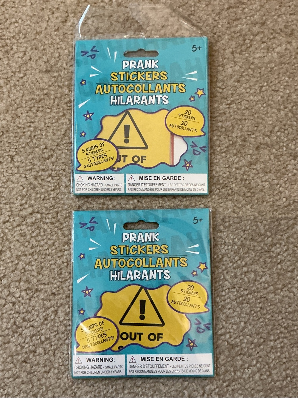 NIB Prank Stickers - Set of 2 - 20 stickers per pkg - Novelty Party Supplies